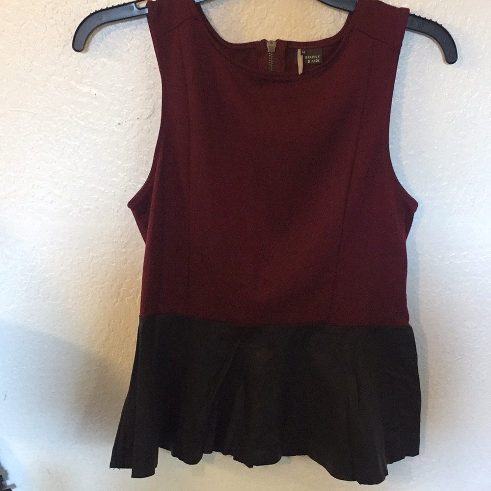 Faux leather and maroon top